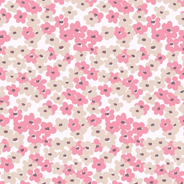 Seamless pattern with gently floral arrangement Delicate floral print with small liberty pink flowers Modern botanical background meadow surface Vector illustration