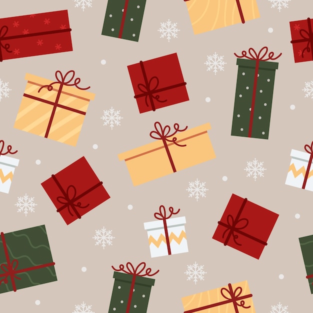 Seamless pattern with gift boxes. Vector flat illustration.