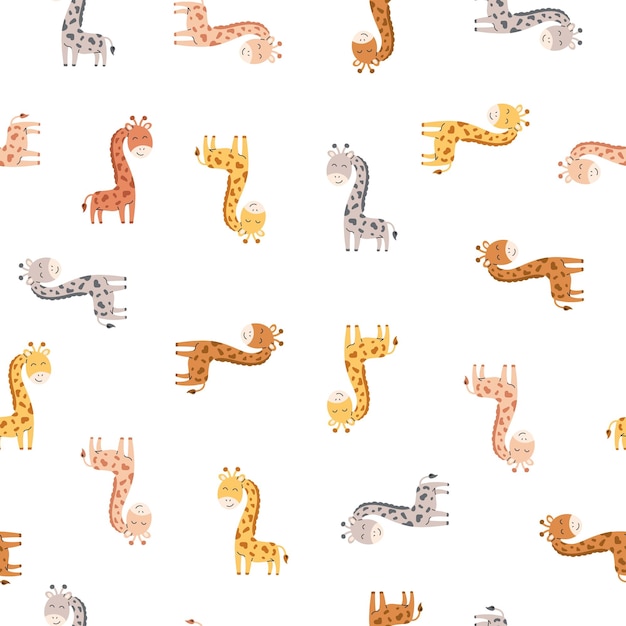 Seamless Pattern with giraffes on white background Vector trendy scandinavian background