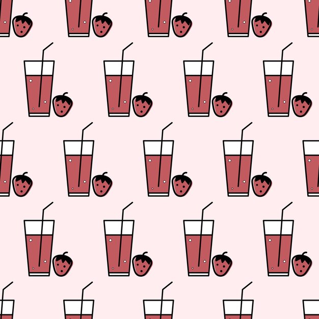 A seamless pattern with a glass of strawberry juice