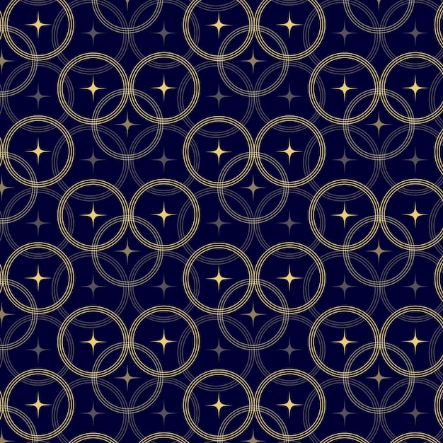 A seamless pattern with gold stars on a dark blue background.