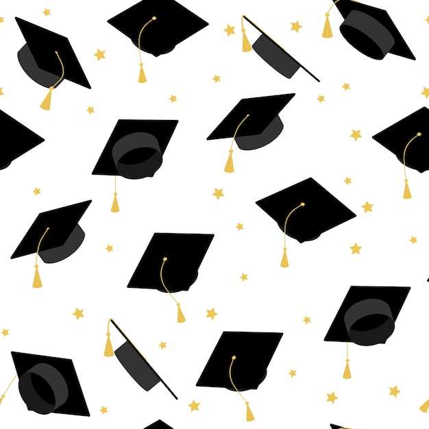 Seamless pattern with graduation cap and stars Graduation background