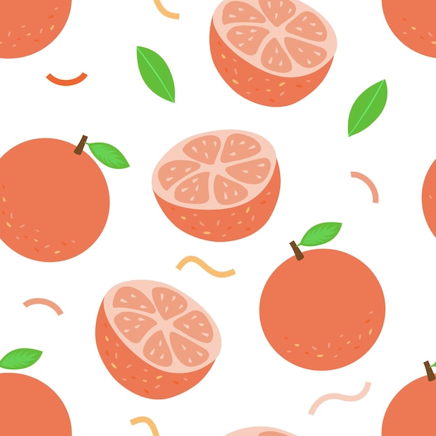 Seamless pattern with grapefruit in flat style on a white background