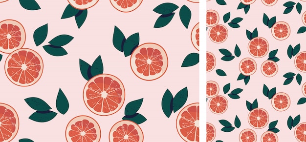 seamless pattern with grapefruits and leaves