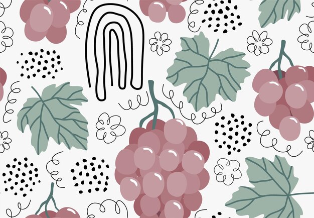 seamless pattern with grapes and leaves