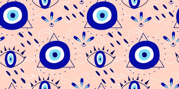 Seamless pattern with greek eye. Blue eyes are a talisman and amulet for protection.Vector illustration in flat style seamless pattern with circles.