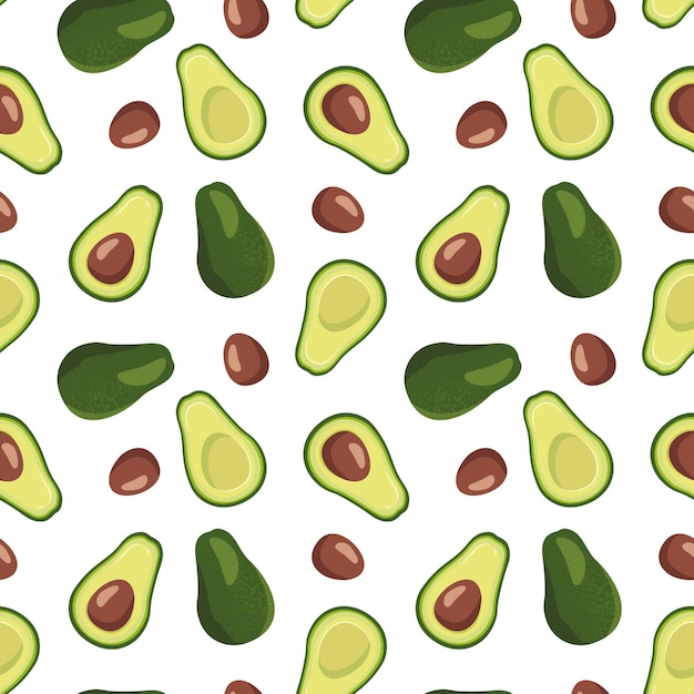 Seamless pattern with green avocado on white background