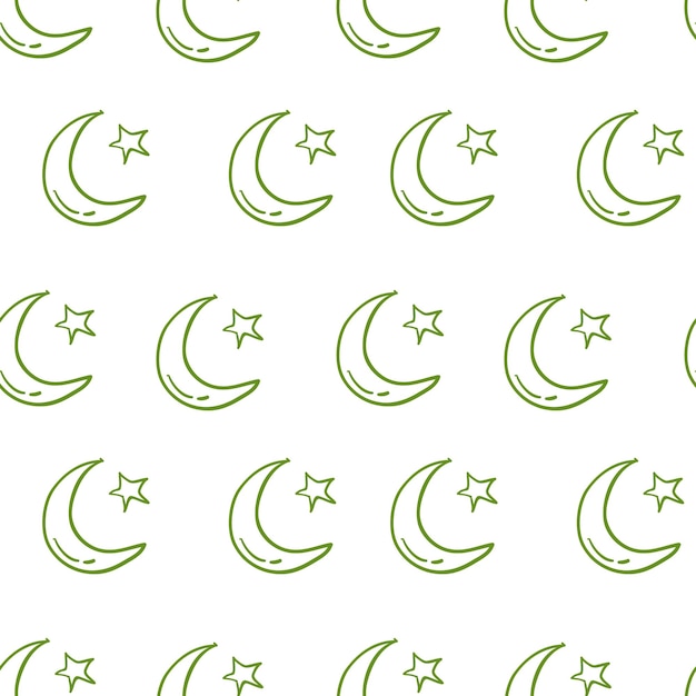 seamless pattern with green Crescent moon