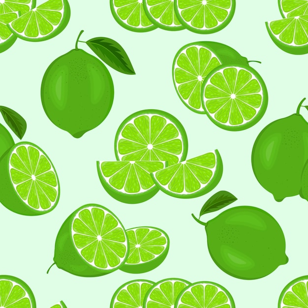 Seamless pattern with green fresh juicy limes or lemons slices