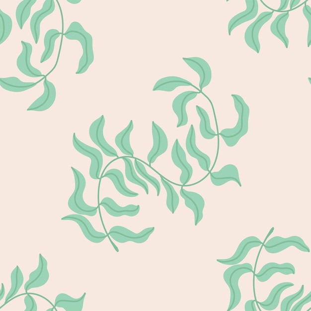 Seamless pattern with green leaves on beige background For prints backgrounds wrapping paper etc