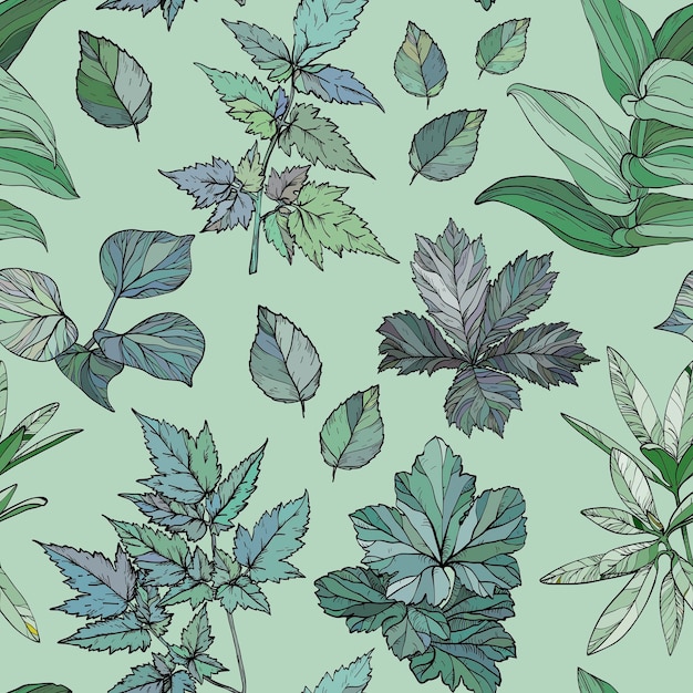 Seamless pattern with green leaves