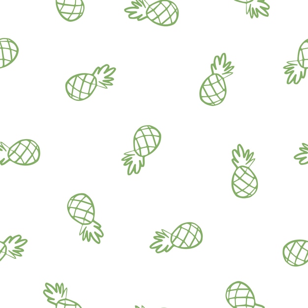 Seamless pattern with green outline pineapple.