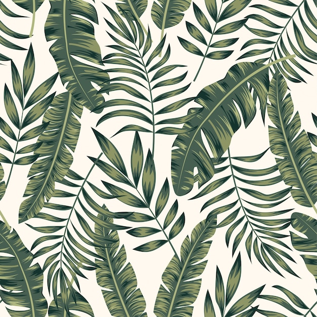 Seamless pattern with green tropical leaves 