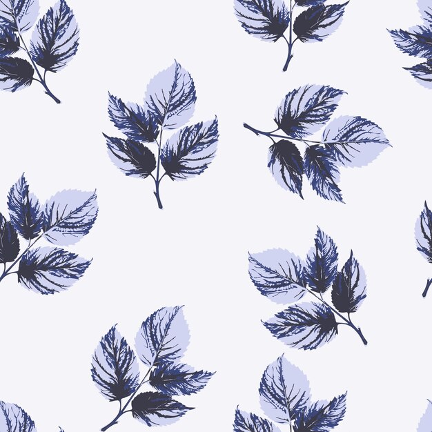 Seamless pattern with grey to purple leaves on bright background