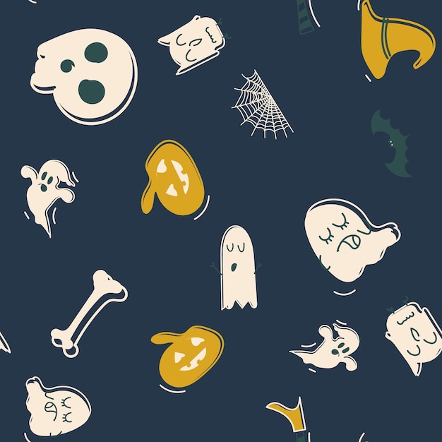 Seamless pattern with halloween elements Doodles Halloween hand drawn Happy halloween