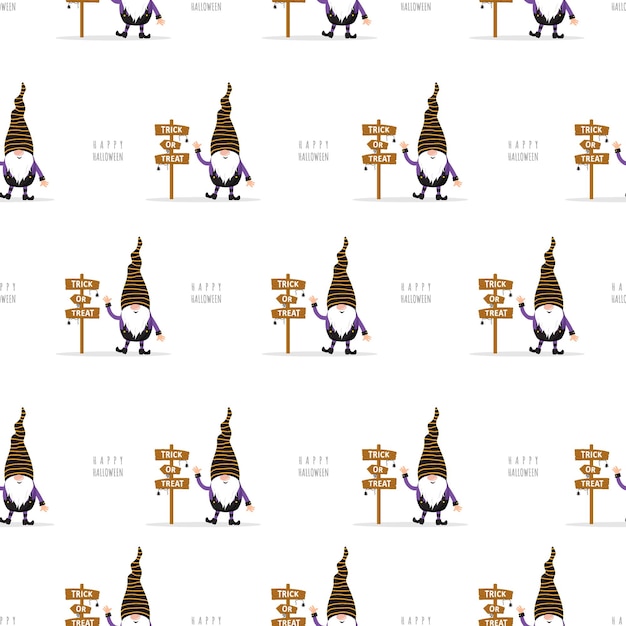 Seamless pattern with Halloween gnomes Cute festive background for spooky night