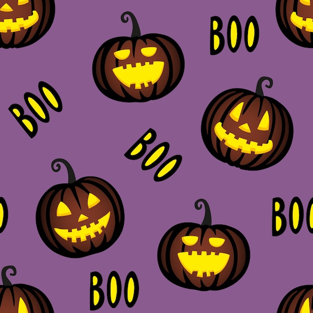 Seamless pattern with halloween pumpkins and text boo.