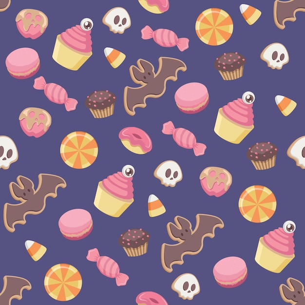 Seamless pattern with Halloween trick or treat sweets