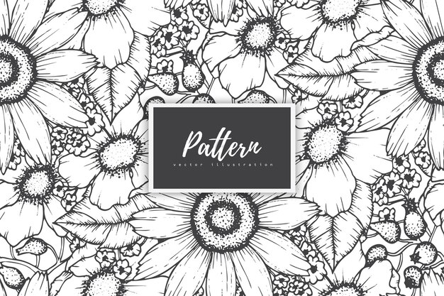 Seamless pattern with hand drawn abstract shapes and floral elements Vector illustration backgroun