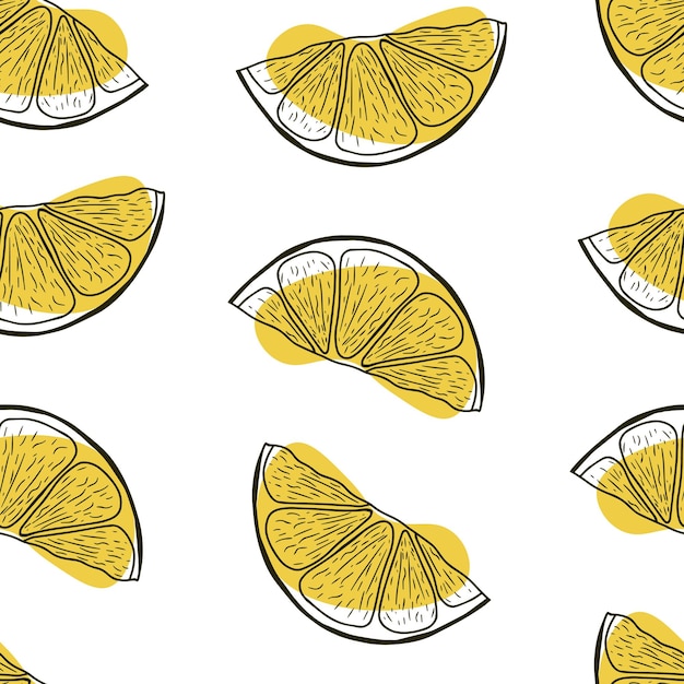 Seamless pattern with hand drawn citrus lemon slices Doodle lemon slices in a seamless pattern