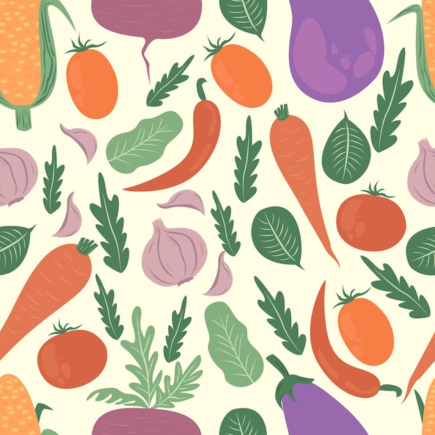 Seamless pattern with hand drawn colorful doodle vegetables