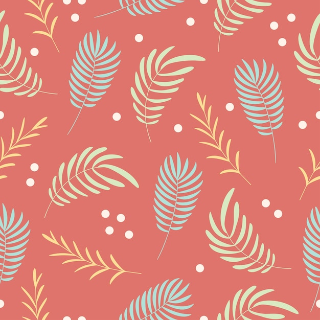 Seamless pattern with hand drawn cute colorful plant elements twigs flowers grass