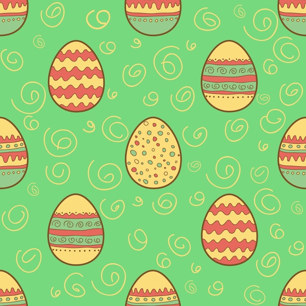 Seamless pattern with hand drawn Easter painted eggs