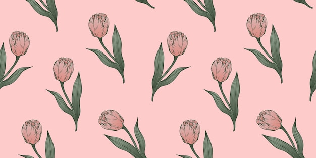 Seamless pattern with hand drawn flower of tulips