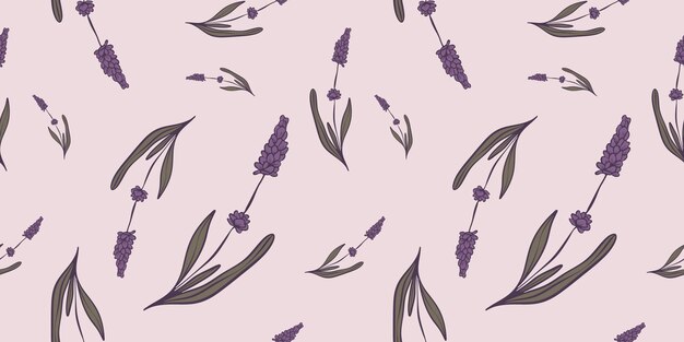 Seamless pattern with hand drawn flowers of lavender