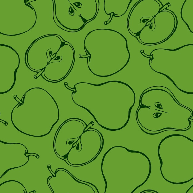 Seamless pattern with hand drawn fruits elements apple pear Vegetarian wallpaper