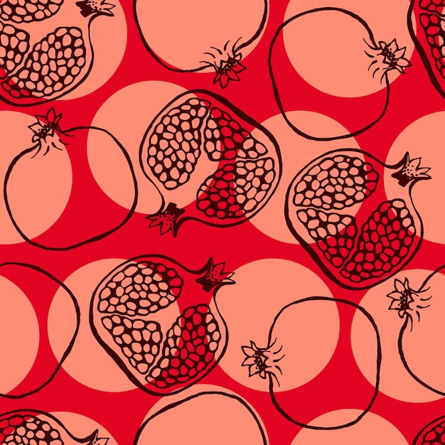 Seamless pattern with hand drawn fruits elements pomegranate Vegetarian wallpaper For design packaging textile background design postcards and posters