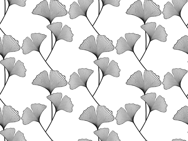 seamless pattern with hand drawn Ginkgo biloba leaves. Ink drawing, graphic style, logo template