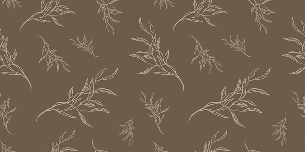 Seamless pattern with hand drawn gold leaves and branches Perfect for wallpaper wrapping paper