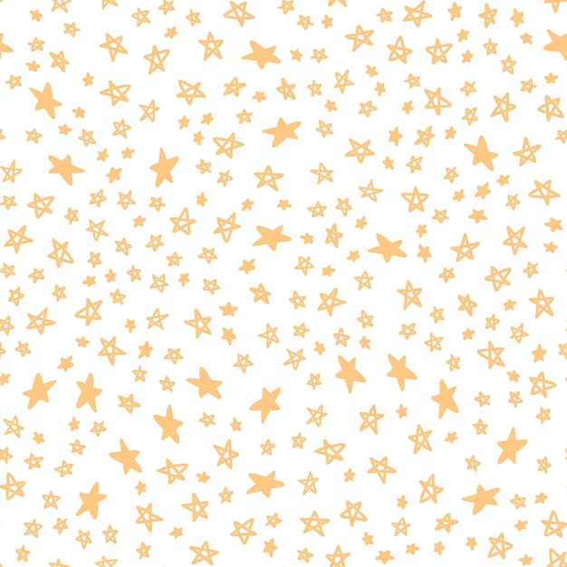 Seamless pattern with hand drawn gold stars, night sky elements, celestial bodies