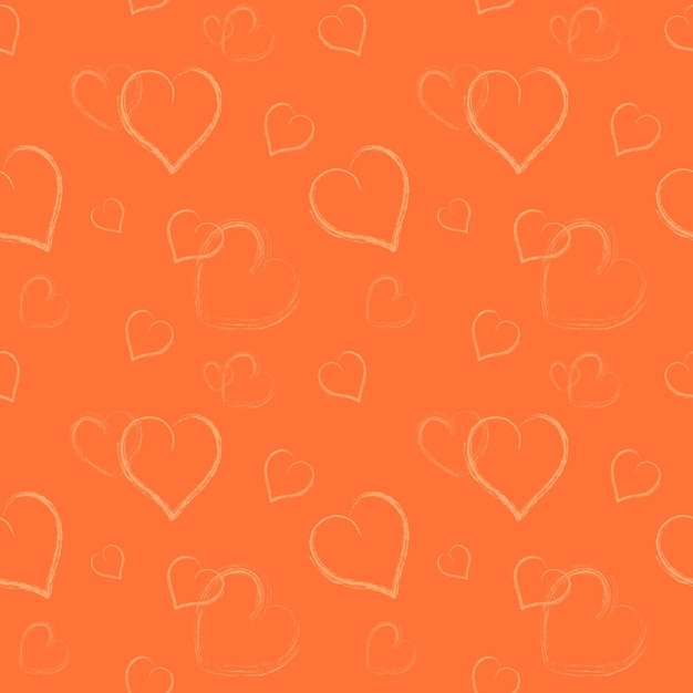 Vector seamless pattern with hand drawn hearts endless pattern with hearts on an orange background