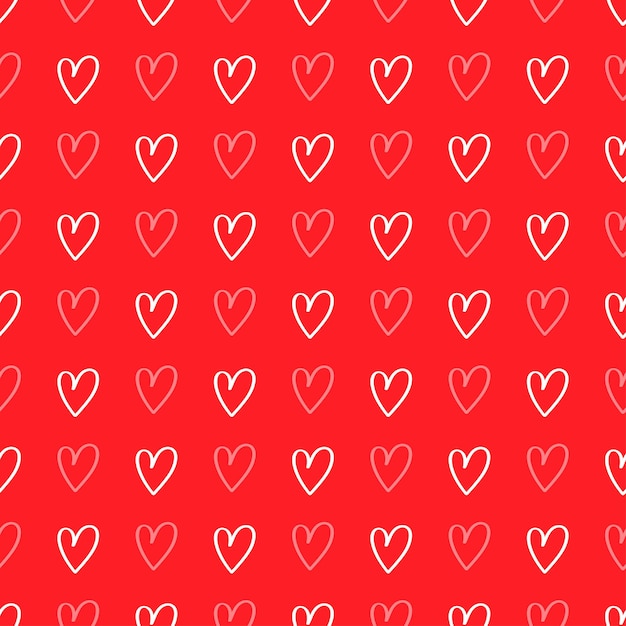 Seamless pattern with hand drawn hearts on red background