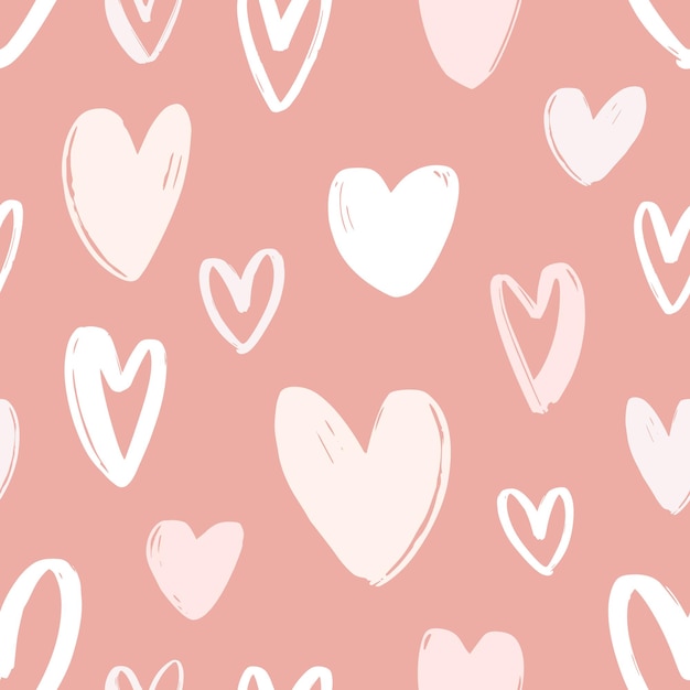 Seamless pattern with hand drawn hearts