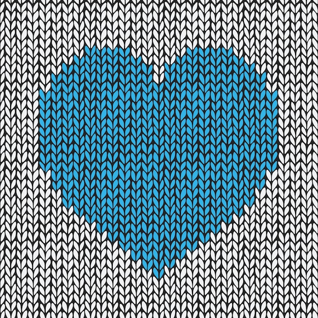 Seamless pattern with hand drawn knitted heart