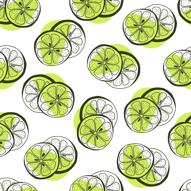 Seamless pattern with hand drawn lemon slices Doodle lemon slices in a seamless pattern