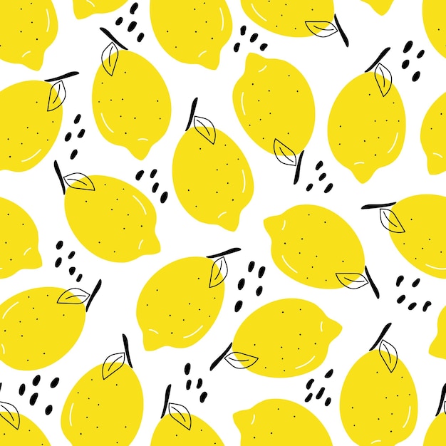 Seamless pattern with hand drawn lemons and dots Doodle style vector illustration for fabric design