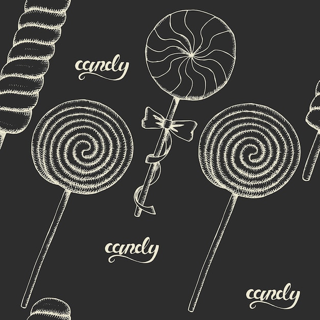 Seamless pattern with hand drawn lollipops Sweet Christmas background Food design Merry Christmas and Happy New Year Vintage pattern can be used for wallpaper web page background surface textures