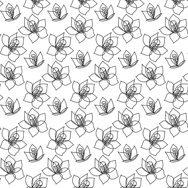 Seamless pattern with hand drawn narcissus flower Wrapping paper with daffodil Coloring of jonquil