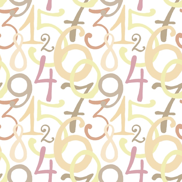 Seamless pattern with hand drawn painted numbers