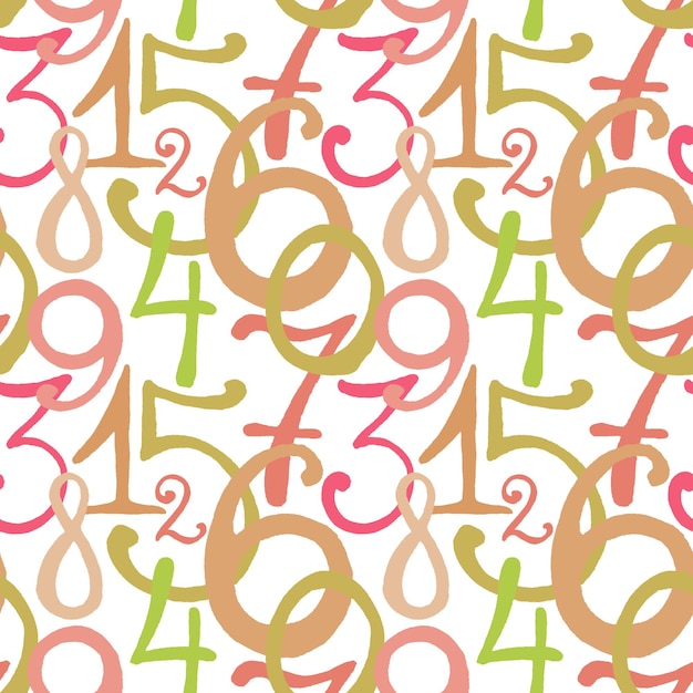 Seamless pattern with hand drawn painted numbers