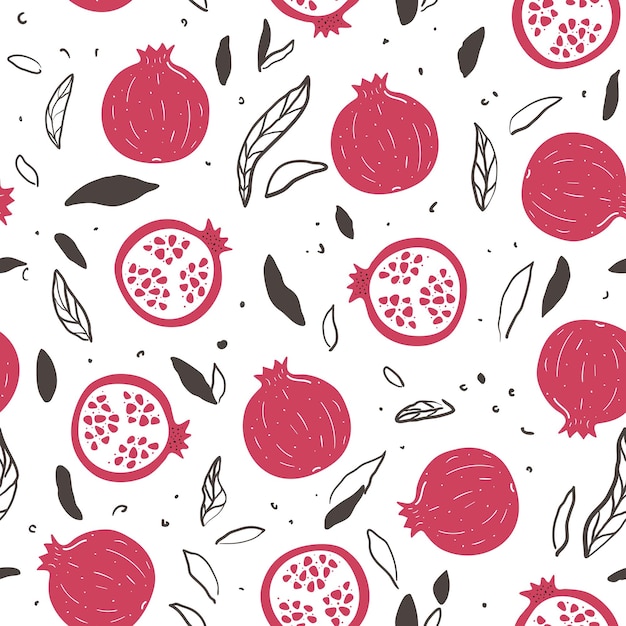 Seamless pattern with hand drawn pomegranates and leaves Design for fabric home textile cloth