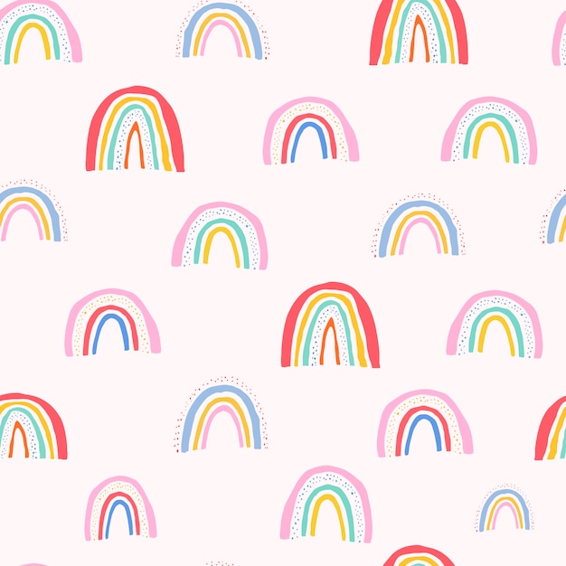 Seamless pattern with hand drawn rainbows