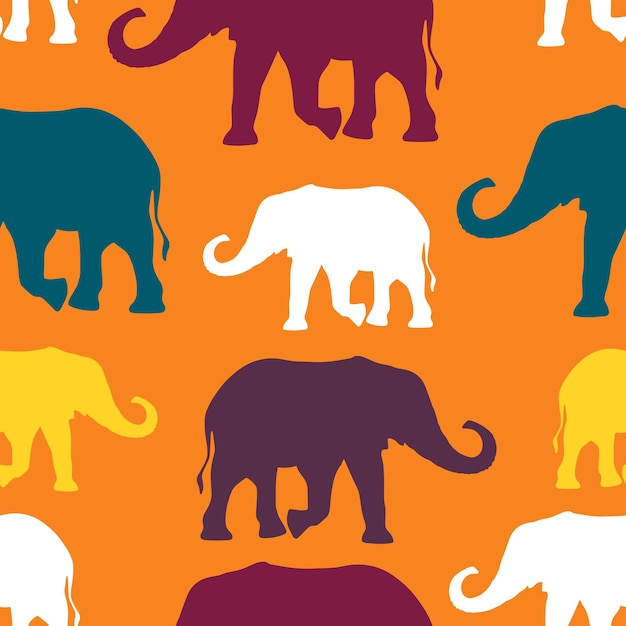 Seamless pattern with hand drawn silhouette elephants