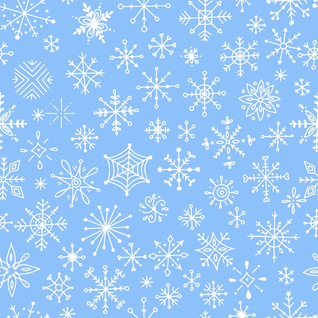 Seamless pattern with hand-drawn snowflakes.