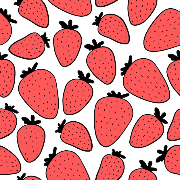 Seamless pattern with hand drawn strawberries