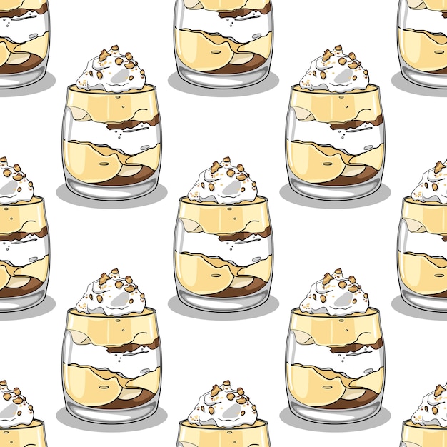 Seamless pattern with hand drawn vanilla puddings 